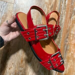 Madden Girl Red Pointed Buckle Slingback Flats